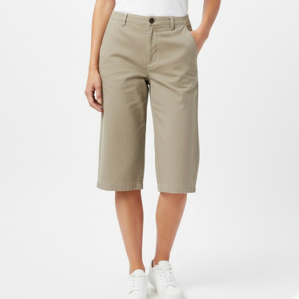 Denver Hayes Tan Flat Front Long Bermuda Shorts Womens Size 12